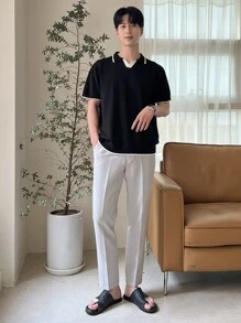 DAZY Men Contrast Trim Knit Top - Black - View 4