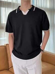 DAZY Men Contrast Trim Knit Top - Black - View 5