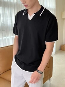 DAZY Men Contrast Trim Knit Top - Black - View 6