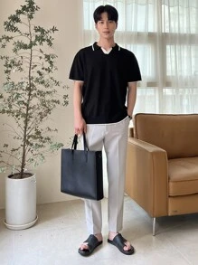 DAZY Men Contrast Trim Knit Top - Black - View 7