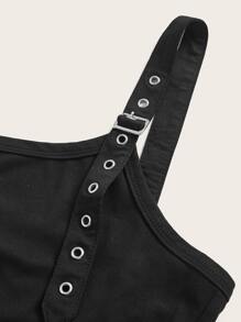 ROMWE Goth Áo khoác và áo lót dành cho xe tăng nữ Thùa khuyết Hình học Giải trí - màu đen - Xem 2