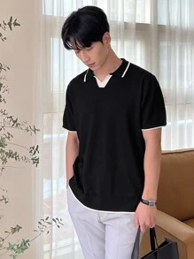 DAZY Men Contrast Trim Knit Top - Black - View 8