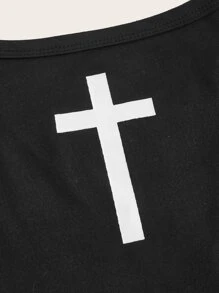 ROMWE Goth Áo khoác và áo lót dành cho xe tăng nữ Thùa khuyết Hình học Giải trí - màu đen - Xem 3