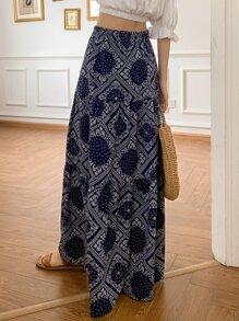 DAZY 佩斯利花纹围巾荷叶边半身裙度假装扮女装 - 藏蓝色 - 查看 2