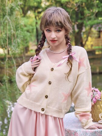 Cardigan con modello stelle spalle cadenti