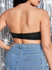 Plus Mesh Insert Hook And Eye Tube Bralet - Black - View 2