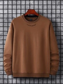 Manfinity Hombres Sudadera con estampado de slogan - Marrón - Ver 1