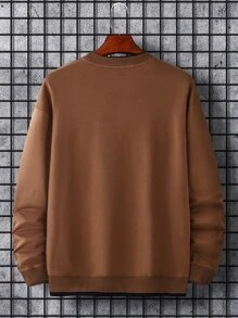 Manfinity Hombres Sudadera con estampado de slogan - Marrón - Ver 2