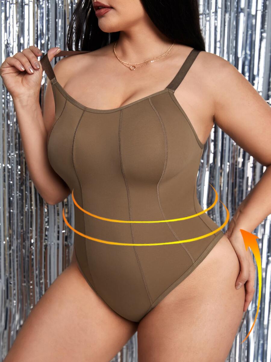 Camisole modelador de una sola pieza en color liso talla grande - Marrón - Ver 1