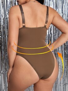 Camisole modelador de una sola pieza en color liso talla grande - Marrón - Ver 2