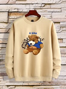 Manfinity Men Bear And Letter Graphic Sweatshirt - Apricot - View 1