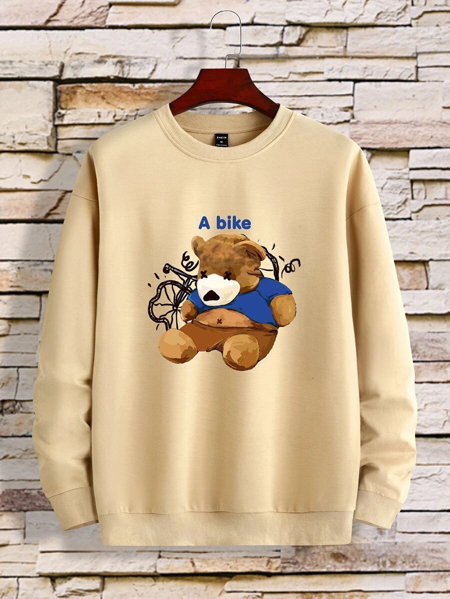 Manfinity Men Bear And Letter Graphic Sweatshirt - Apricot - View 1