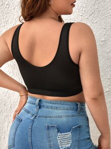 Lencería de talla grande con brassiere de encaje y malla de contraste, inalámbrico y semi-transparente