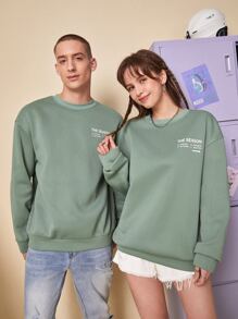 Manfinity 1pc Slogan Graphic Drop Shoulder Sweatshirt - Mint Green - View 1