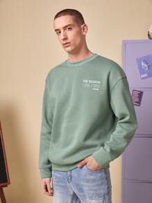 Manfinity 1pc Slogan Graphic Drop Shoulder Sweatshirt - Mint Green - View 8