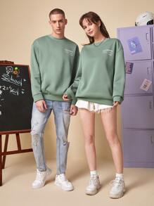 Manfinity 1pc Slogan Graphic Drop Shoulder Sweatshirt - Mint Green - View 6