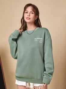 Manfinity 1pc Slogan Graphic Drop Shoulder Sweatshirt - Mint Green - View 4