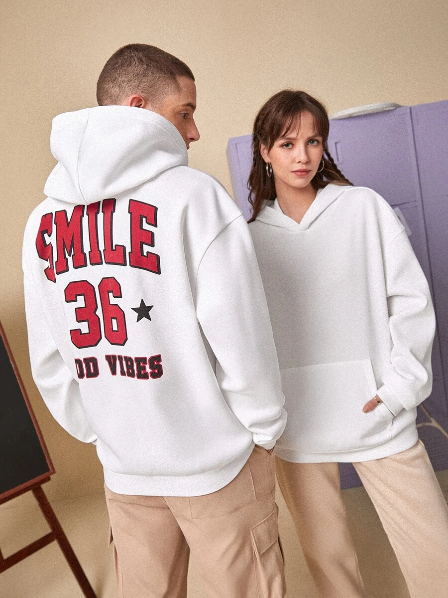Manfinity 1pc Letter Graphic Kangaroo Pocket Drop Shoulder Hoodie