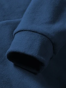 Chillumni Loose Fit Men's Letter Embroidered Kangaroo Pocket Drawstring Thermal Hoodie - Navy Blue - View 3