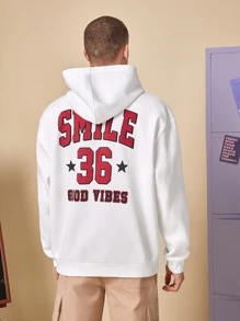 Manfinity 1pc Letter Graphic Kangaroo Pocket Drop Shoulder Hoodie