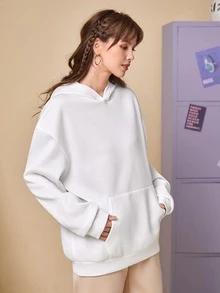 Manfinity 1pc Letter Graphic Kangaroo Pocket Drop Shoulder Hoodie