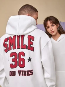 Manfinity 1pc Letter Graphic Kangaroo Pocket Drop Shoulder Hoodie