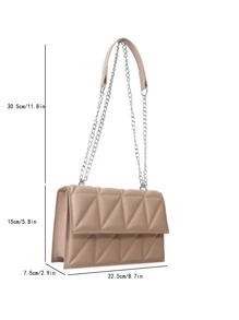 極簡風格絎縫圖案鏈條方包 - 卡其色 - 查看 3