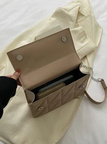 極簡風格絎縫圖案鏈條方包 - 卡其色 - 查看 5
