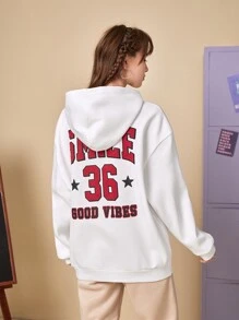 Manfinity 1pc Letter Graphic Kangaroo Pocket Drop Shoulder Hoodie