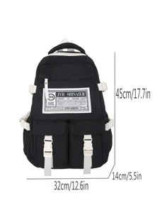 shinaier Letter Patch Functional Backpack - Black and White - View 3
