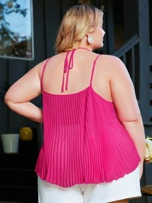 SHEIN CURVE+ Plus Ruffle Trim Pleated Cami Top - Hot Pink - View 3