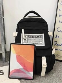 shinaier Letter Patch Functional Backpack - Black and White - View 5