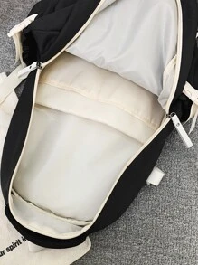 shinaier Letter Patch Functional Backpack - Black and White - View 6