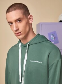 Manfinity RebelGame 1pc Letter Graphic Drop Shoulder Drawstring Hoodie - Green - View 5