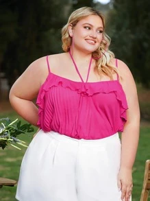 SHEIN CURVE+ Plus Ruffle Trim Pleated Cami Top - Hot Pink - View 7