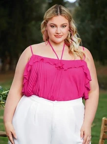 SHEIN CURVE+ Plus Ruffle Trim Pleated Cami Top - Hot Pink - View 8