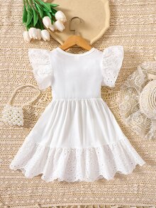 Niñas Vestido con bordado con ojal bajo con fruncido - Blanco - Ver 2