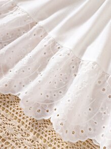 Niñas Vestido con bordado con ojal bajo con fruncido - Blanco - Ver 6