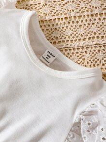 Niñas Vestido con bordado con ojal bajo con fruncido - Blanco - Ver 7