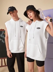 Manfinity 1pc Letter Patched Kangaroo Pocket Drawstring Hoodie - White - View 1