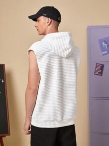 Manfinity 1pc Letter Patched Kangaroo Pocket Drawstring Hoodie - White - View 2