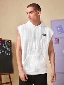 Manfinity 1pc Letter Patched Kangaroo Pocket Drawstring Hoodie - White - View 6