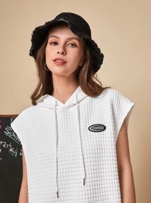 Manfinity 1pc Letter Patched Kangaroo Pocket Drawstring Hoodie - White - View 4