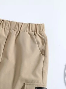 SHEIN 小男孩卡其色休閒字母印花哈倫褲工作服長褲夏秋季 - 卡其色 - 查看 4