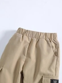 SHEIN 小男孩卡其色休閒字母印花哈倫褲工作服長褲夏秋季 - 卡其色 - 查看 6