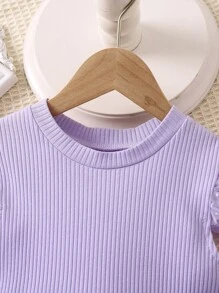 Young Girl Purple Sheer Mesh Round Neckline And Ruffle Sleeves Dress, Summer - Purple - View 5