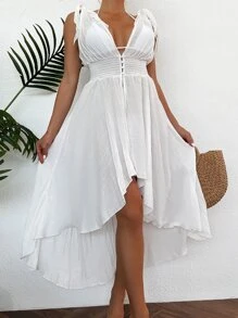 SHEIN Kimono de hombros con cordón fruncido bajo irregular - Blanco - Ver 1