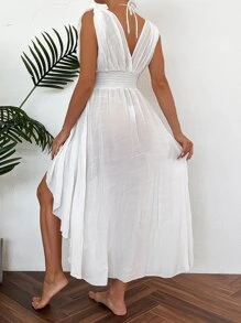 SHEIN Kimono de hombros con cordón fruncido bajo irregular - Blanco - Ver 2