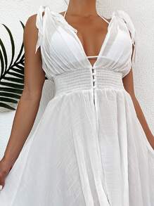 SHEIN Kimono de hombros con cordón fruncido bajo irregular - Blanco - Ver 3