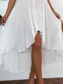 SHEIN Kimono de hombros con cordón fruncido bajo irregular - Blanco - Ver 4